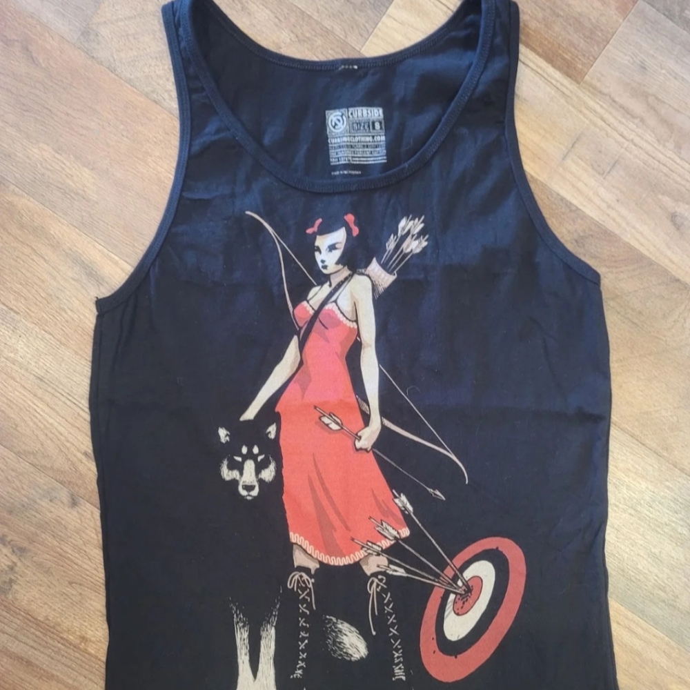 Curbside clothing men's skate casual tank top, black and red, size small